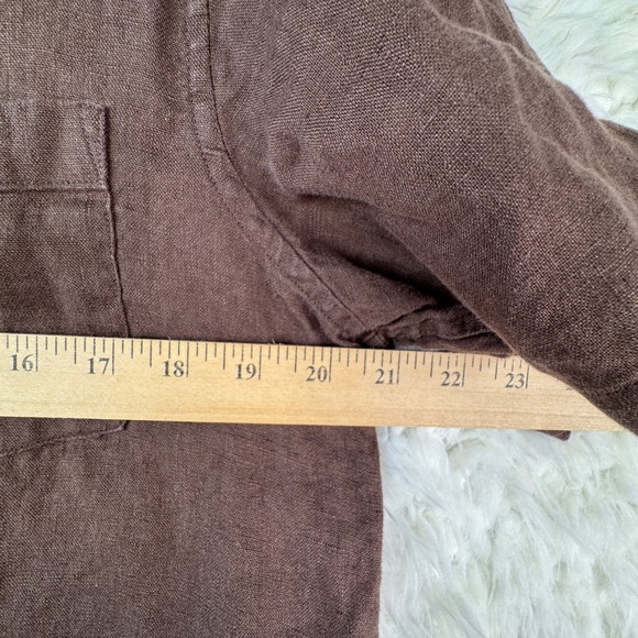 Thom Aaron Short Sleeve Button Down Shirt Brown 100% Linen Flax Men's Size M - Picture 4 of 6
